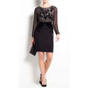 Ann Taylor Black Silk & Velvet Scroll Dress, Size 4, Cocktail Party, Wedding